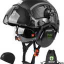 GREEN DEVIL Hard Hat Safety Helmet with Visor and Ear Muffs Men Women Vented Work Hardhat ANSI Z89.1 Cascos De Construccion for Industrial Construction Forestry (Matte Black Graphite Pattern)