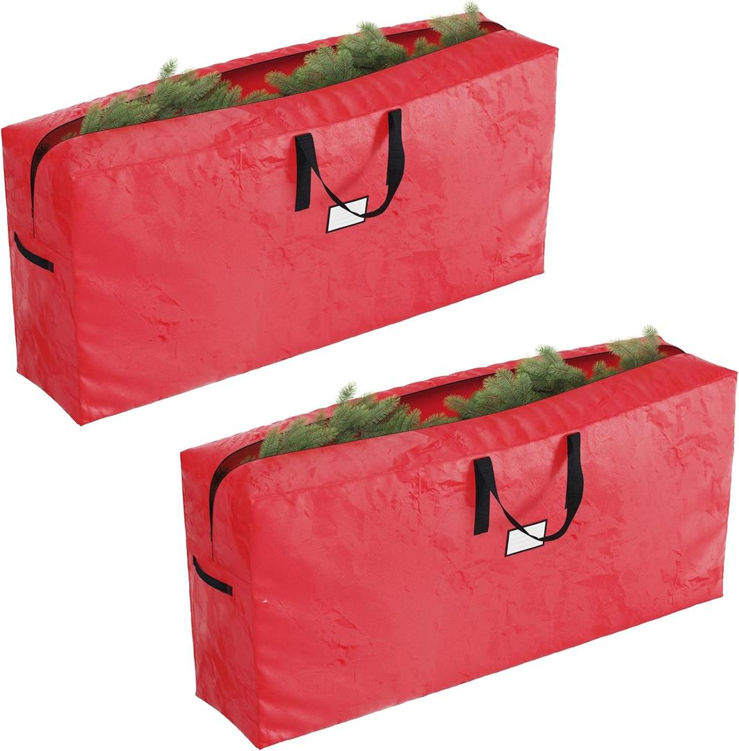 Set of 2 Christmas Tree Storage Bags - Fits 9-Foot Artificial Tree Each - Protect Holiday Decorations from Moisture and Damage by Elf Stor (Red)
