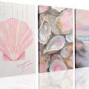 Framed Preppy Coastal Canvas Wall art Pink Beach Daughter Aesthetic Room Wall Decor Shells Oyster Paintings Picture Summer Poster Print for Girls Room Girls Dorm Home Decoration 24"16"