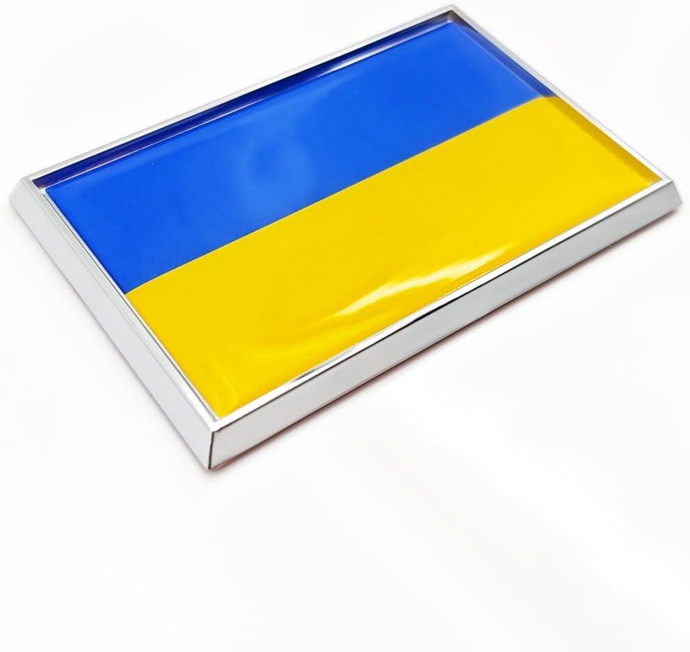 3 x Ukraine Flag Sticker Emblem Ukrainian Decal Car Chrome Flags, 2 Pack, 3 x 2 inches