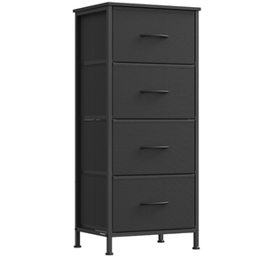 SONGMICS Dresser for Bedroom, Chest of Drawers, Steel, MDF, 4 NonWoven Fabric Drawers, Storage Organizer Unit, Closet, Entryway, Ink Black and Ebony Black ULGS314B01S