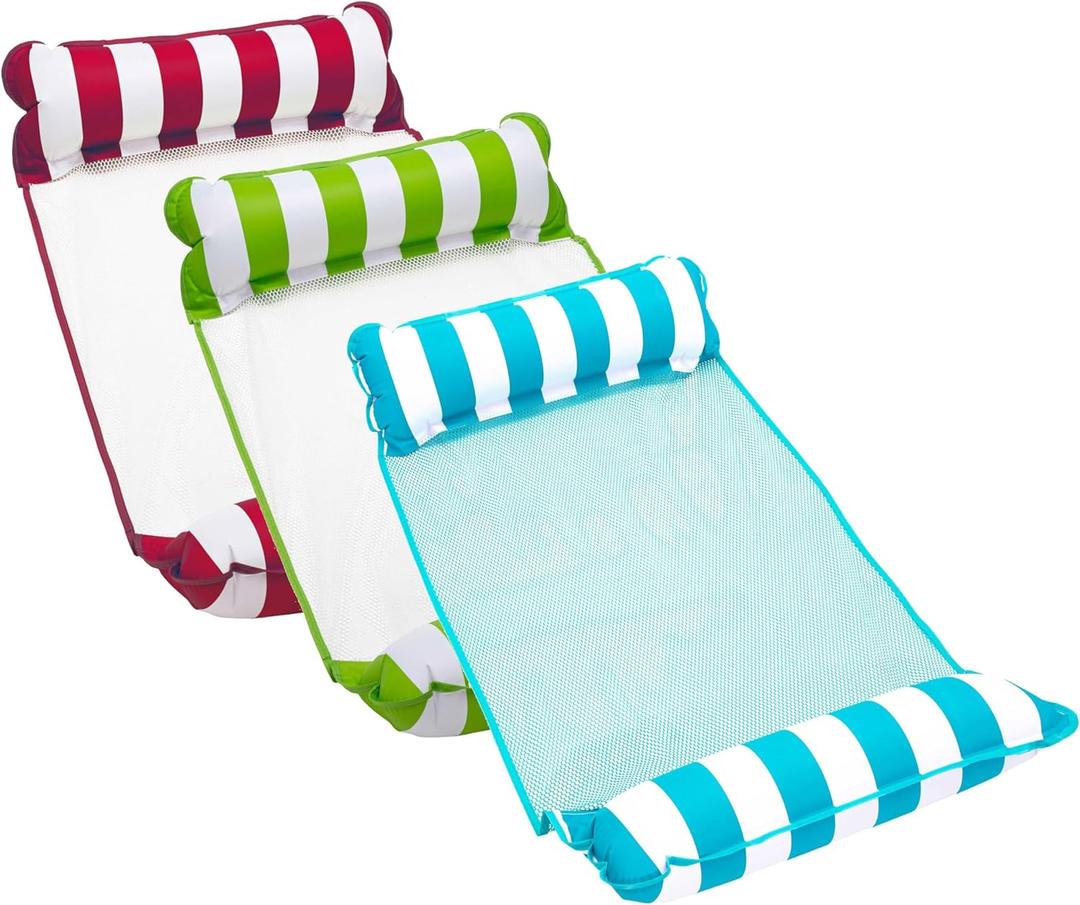 Aqua Monterey Hammock Pool Float - Three Pack - Light Blue, Lime Green & Burgundy/White Stripe, 3-Pack