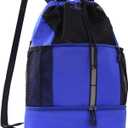 Sports Drawstring Backpack Swim Gym Bag with Wet Proof Pocket and Shoe Compartment for Men Women