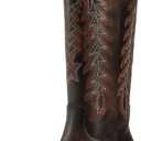 wetkiss Cowboy Boots for Women Knee High Cowgirl Boots Retro Embroidered Chunky Heels Pointed Toe Western Long Tall Boot Pull On (8.5, Darkbrown)