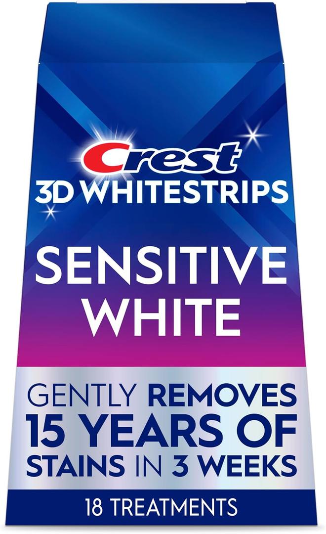 Crest 3D Whitestrips Sensitive White Teeth Whitening Kit, 18 Treatments, Each with 1 Upper/1Lower, 36 Strips Crest 3DWhite Teeth Whitening Strips