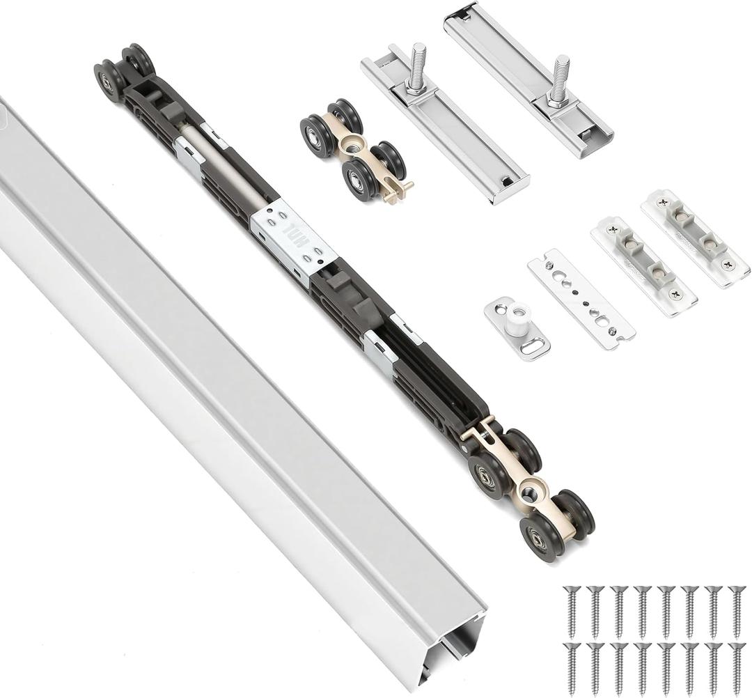 HBL 72Inch Pocket Door Hardware Kit with Soft Close Feature Heavy-Duty Aluminum Track Set, Smooth Sliding & Easy Installation Fits 23" to 36" Wide Single Doors, 72" Track Included.
