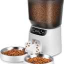 Automatic Cat Feeders for Two Cats, 5L/20 Cups Double Automatic Cat Food Dispenser with 2 Stainless Bowls, Timer Setting 20 Portions 6 Meals Per Day, 10s Meal Call (White)