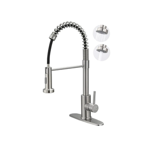 Kitchen Sink Faucets with Pull Down Sprayer, GIFTQOOL Brushed Nickel Single Handle Kitchen Faucet Stainless Steel High Arc Spring Commercial Tap 1 Hole Modern RV Faucets