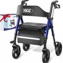 Walkers for Seniors,Foldable Walker with Seat,Rollator Walker with Durable Aluminum,8" Big Wheels for All Terrain, Ergonomic Seat and Backrest,Dual Adjustable Height Rolling Walker| Pashion Blue