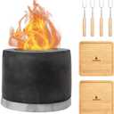 Roundfire Concrete Tabletop Fire Pit - Ethanol Fire Pit, Fire Bowl, Mini Personal Fireplace for Indoor & Garden - Bio Ethanol Fuel
