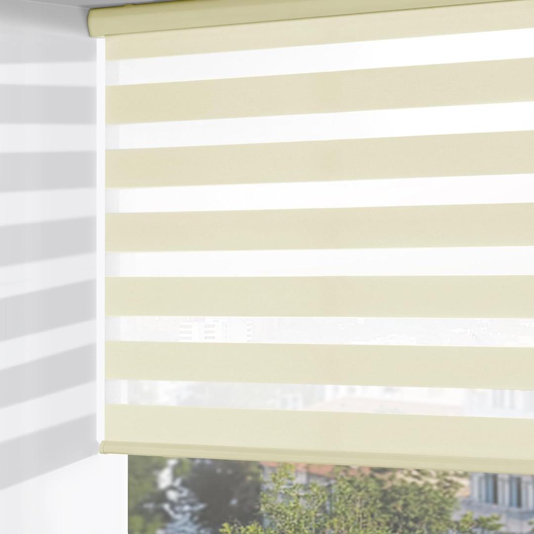 ChrisDowa Cordless Zebra Blinds for Windows, Dual Layer Free-Stop Light Filtering Window Roller Shades, Pull Down Privacy Zebra Shades for Home, Office, Bedroom, Door (60" W x 72" H, Beige)
