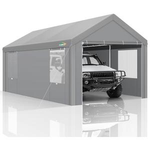 COBIZI Carports 10x20 Heavy Duty Car Canopy Garage with Removable Sidewalls & Doors, Galvanized Frame Portable Carport Canopy with Built-in Sandbags & All-Season Tarp for Car Boat Truck, Gray
