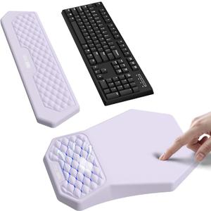 Ergonomic Mouse Pad and Keyboard Wrist Rest Support Set, Massage Design Mousepad for Carpal Tunnel Pain Relief, Memory Foam, Non-Slip PU Base for Computer Desk, Purple