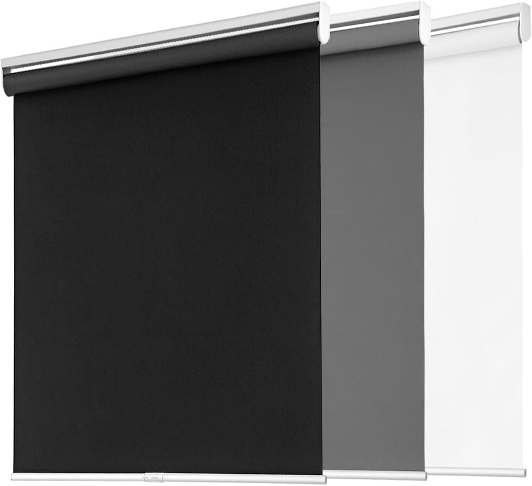 Blackout Roller Shades for Windows, Cordless Free-Stop Blinds with Thermal Insulated, UV Protection Fabric. Pull Down Room Darkening Door Blinds for Home, Office Easy to Install(30" W x 72" H,Black)
