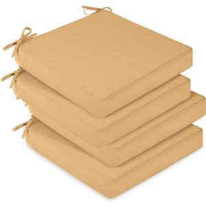 downluxe Waterproof Outdoor Chair Cushions Set of 4, 19" x 19" x 3" Patio Chair Cushion with Non-Slip Ties & Handle, Square Outdoor Cushion for Patio Furniture with Removable Cover, Khaki
