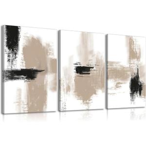 3Pcs Neutral Abstract Canvas Wall Art Black Beige Picture Wall Decor Modern Minimalist Aesthetic Poster Prints Elegant Living Room Artwork Painting Home Decoration for Bedroom Office 12x16in Framed