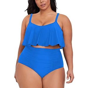 Sovoyontee Women's 2 Piece Plus Size High Waisted Swimsuit Bathing Suit, 2XL, Sky Blue 