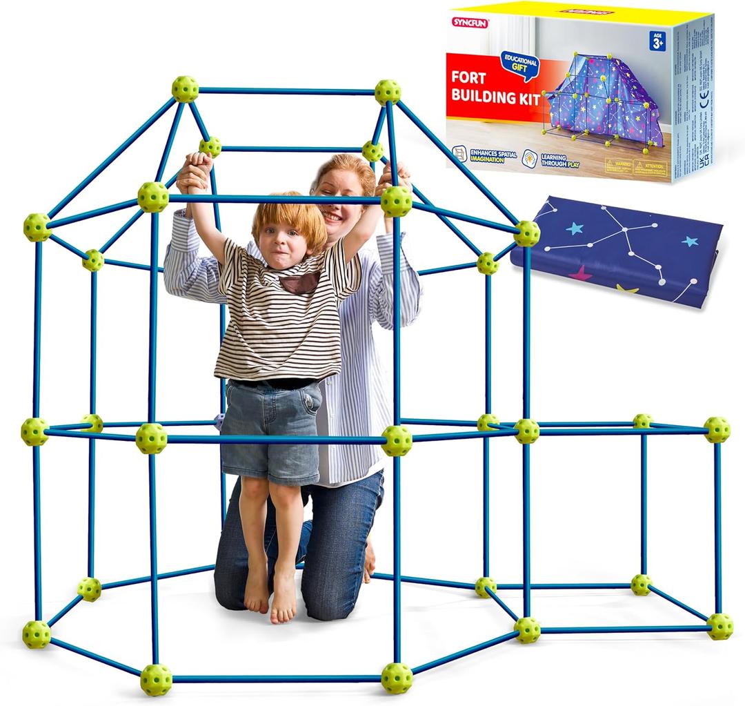 SYNCFUN Fort Building Kit for Kids, STEM Creative Construction Toy with Starry Night Cloth, Storage Bag for Indoor & Outdoors Activity, Educational Gift for Age 3 4 5 6 7 8 9 10 11 12 Boys and Girls