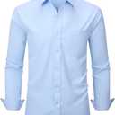 Men's Dress Shirts Long Sleeve Button Down Shirt Business Formal Stretch Shirt Regular Fit with Pockets (Blue, L)
