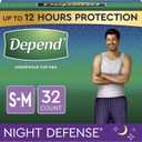 Depend Night Defense Adult Incontinence Underwear for Men, Overnight, Disposable, Small/Medium, 16 Count (Pack of 2) (Packaging May Vary)