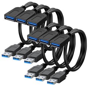 SaiTech IT 6 Pack Short Length 1 Feet USB 3.0 Extension Cable, USB 3.0 A Male to Female Extender - Black