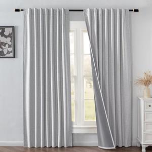 IGEMAEVE 100% Blackout Curtains 96 Inches Long for Bedroom, Black Out Curtains 2 Panels Set, Rod Pocket & Back Tab Thermal Insulated Drapes Window Home Deco Living Room(52x96 Inch, Off-White)