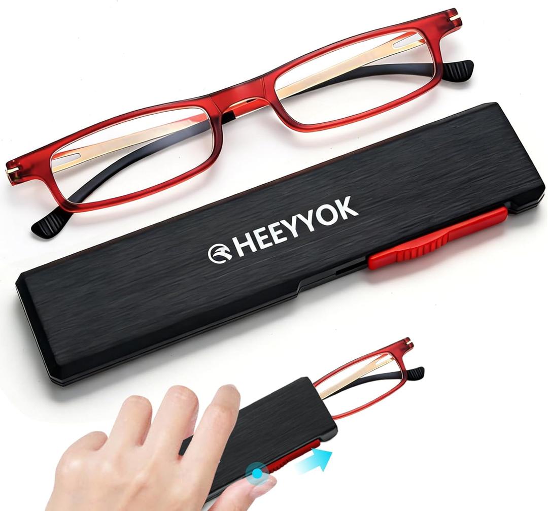 HEEYYOK 2.50 Reading Glasses Women TR90 Ultra Thin Blue Light Blocking Readers Womens Cheaters Reading glasses Compact Portable Stretchable Slim Flat, Red