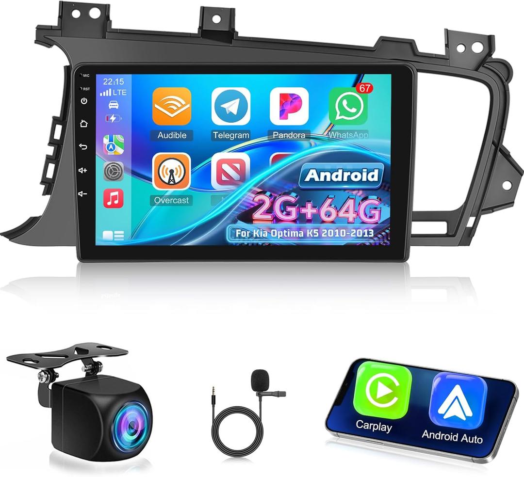 [2+64G] NHOPEEW Car Radio for KIA Optima K5 2010 2011 2012 2013 - Wireless Carplay and Android Auto - 9 Inch Touch Screen Android Car Stereo - DSP/GPS/WiFi/SWC/Bluetooth + AHD Backup Camera