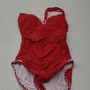 B2prity One Piece Swimsuit for Women Tummy Control Ruched Bathing Suit Push Up Tie Back Swimwear Shell Stitched (Medium, Red, White)