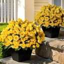 2 x 8 Bundles Artificial Roses for Front Door Outdoor Decor, Realistic Fake Silk Bouquets Flowers Faux UV Resistant Real Looking Rose Plants for Garden Balcony Farmhouse Home Spring Summer Decor (Yellow)