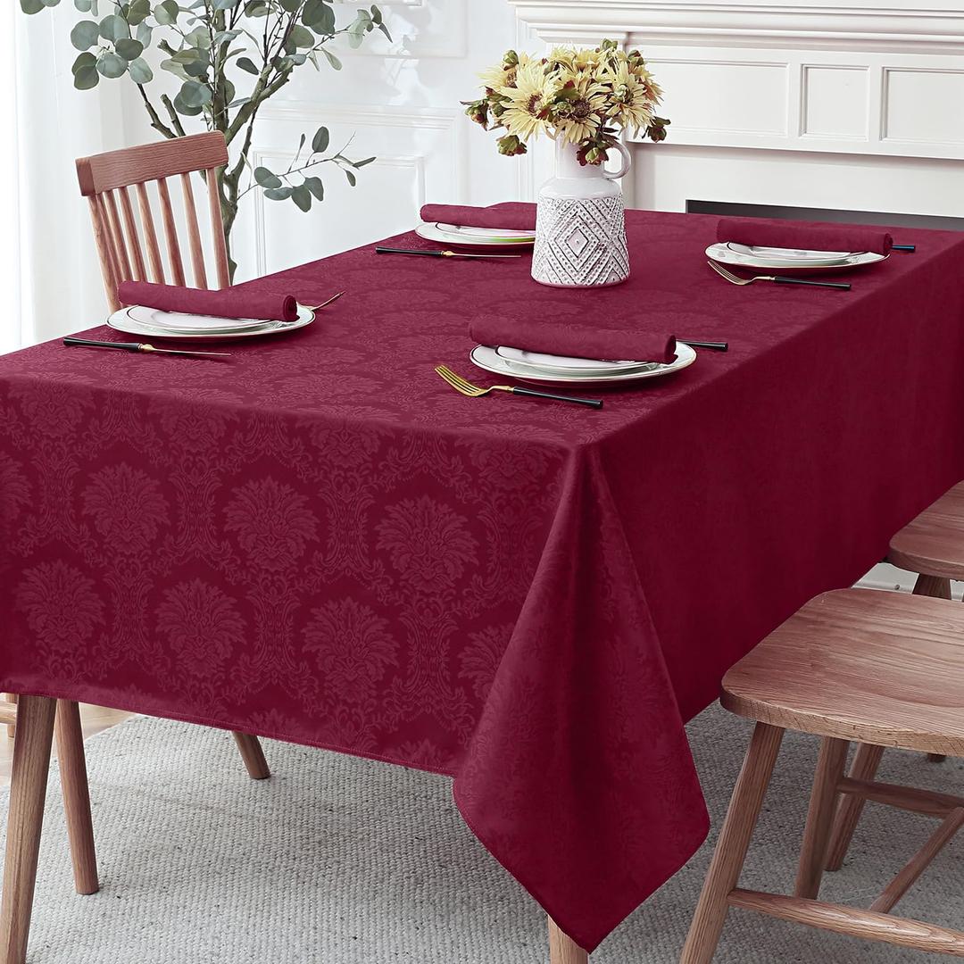 Romanstile Jacquard Rectangle Tablecloth - Waterproof Elegant Vienna Damask Pattern Table Cloths Washable Polyester Decorative Table Covers for Dinner/Parties/Outdoor - 60 x 120 Inch, Burgundy 