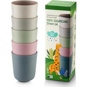 SUGARCANE Kids Cup 10 oz - 5 Pack, USDA & LFGB Certified Toddler Cup - BPA Free - Dishwasher Safe, Reusable, Unbreakable - Gray Pink