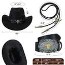Cutecrop 4 Pcs Western Cowboy Outfits for Men Suede Leather Vest Hat Bolo Tie Belt for Western Halloween Cosplay (Black,Large)