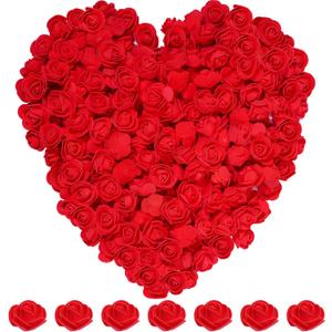 200pcs Mini Artificial Rose Artificial Fake Rose Head Foam Artificial Rose for DIY Crafts Wedding Party Valentine's Day Festival Home Decoration (Red, 200)