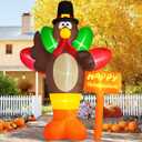 Danxilu 12 FT Giant Inflatable Turkey Thanksgiving Outdoor Decorations, Thanksgiving Inflatables with Street Signs Blow up Yard Decoration Built-in LED Lights for Garden Lawn Fall Holiday Decor