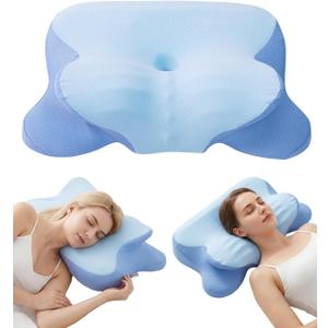 Cervical Neck Pillow for Sleeping, Ergonomic Contour Memory Foam Pillow for Neck Pain Relief, Neck Pillow for Back, Side Sleeper Pillows, Cooling Neck Support Pillow with Pillowcase
