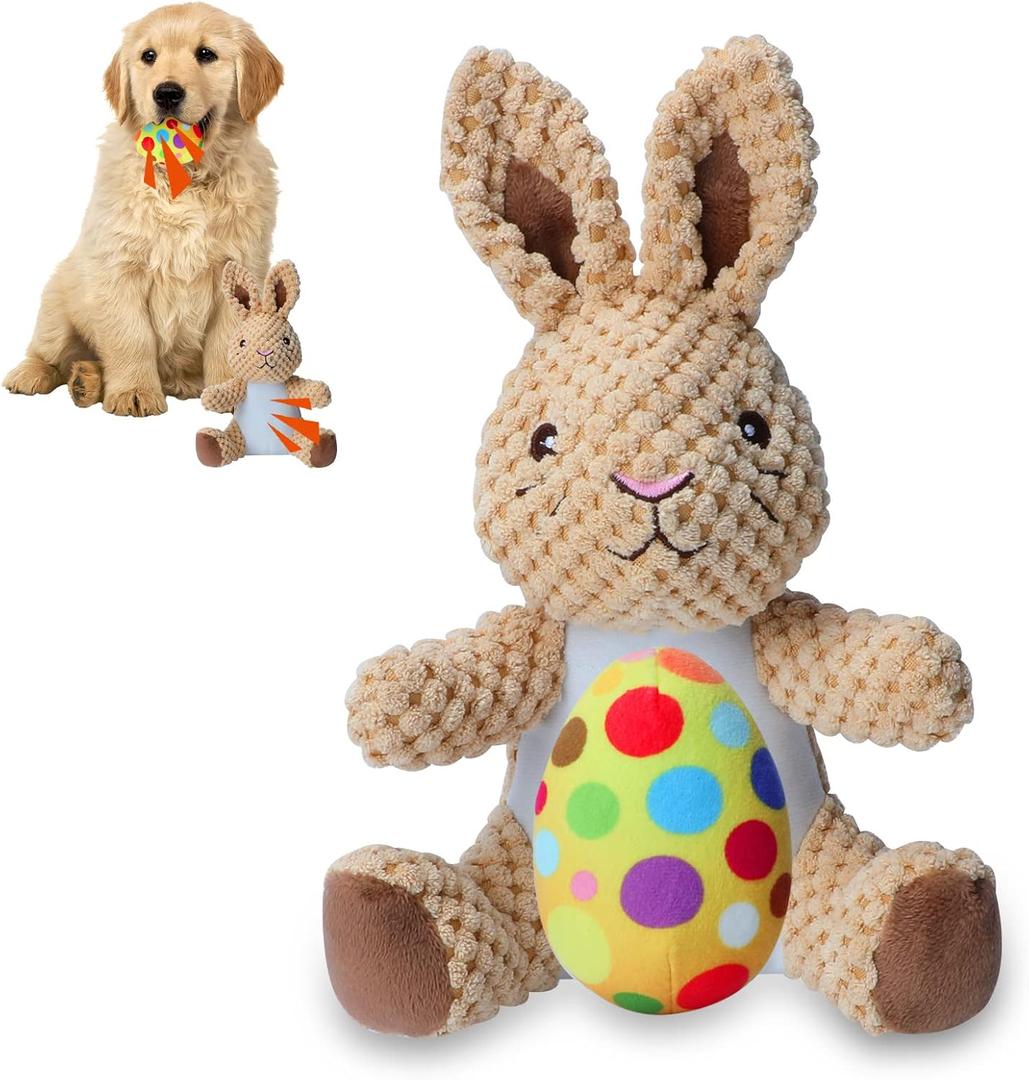 YUEPET Easter Bunny Dog Toys, Squeaky Dog Chew Toys with Easter Egg, Yellow