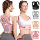 Fit Geno Posture Corrector for Women: Adjustable Lightweight Upper Back Brace for Neck Shoulder & Upper Back Pain Relief - Improve Posture Correct Hunchback Slouching Kyphosis Invisible Under Clothes (M/L Under Bust 32"-45"), Pink