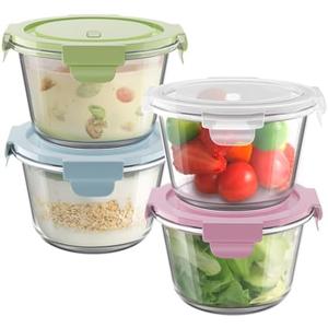 16oz Glass Meal Prep Containers, Airtight 2 Cup Glass Storage Containers with Lids, Heat-Resistant BPA-Free Borosilicate Glass Soup Container for Leftover, Microwave, Dishwasher & Freezer Safe (4 Packs)