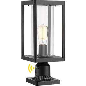 Beionxii Outdoor Post Lights, Dusk to Dawn Large Lamp Post Light Fixture Pier Mount Lantern with Square Base, Black Cast Aluminum w/Clear Cylinder Glass (20" x 7") - A291P-1PK/BS