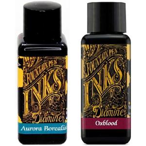Diamine Fountain Pen Ink 30ml Oxblood & Aurora Borealis - 2 Pack