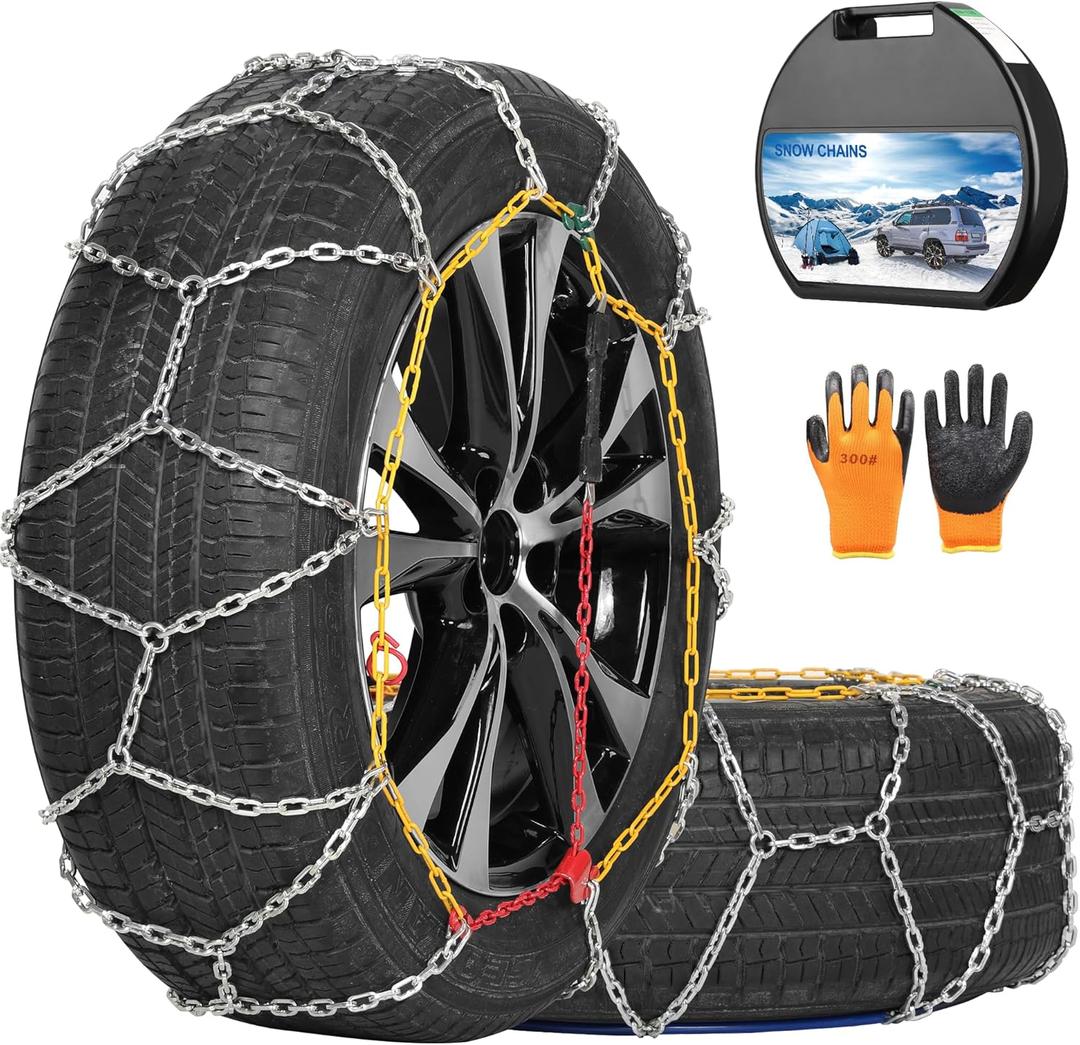Snow Chains, Wear-Resistant High Carbon Steel Anti Slip Tire Chain for Passenger Cars, Pickups, and SUVs, Set of 2 (KN140)