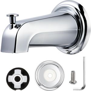 Dreyoo Tub Spout Kit Compatible with American Standard 8888026.002, Slip On Diverter Tub Spout with Metal Cover Ring and Gasket, Bathroom Bathtub Faucet Fits 1/2'' Copper Water Tube(Polished Chrome)
