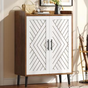 YITAHOME Shoe Cabinet with Doors, 5-Tier Shoe Storage Organizer with Adjustable Shelves, Modern Freestanding Wooden Shoe Rack Cabinet for Entryway, Hallway, Closet, Living Room, Brown & White