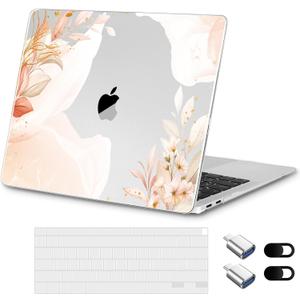Designed for MacBook Air 13 inch Case 2021-2018 A2337 M1/A2179/A1932, Ultra-Thin Hard Shell Case for MacBook Air 13.3" with Keyboard Cover & USB Adapter & Webcam Cover, Abstract Flowers