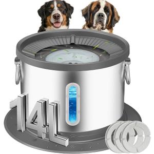 UPSKY 14L No Spill Dog Water Bowl, Stainless Steel Spill Proof Dog Bowl with Water Window, Dual-Suction Anti-Slip Large Capacity Slow Drinking Bowl with Floating Disk for Large Dogs & Messy Drinkers