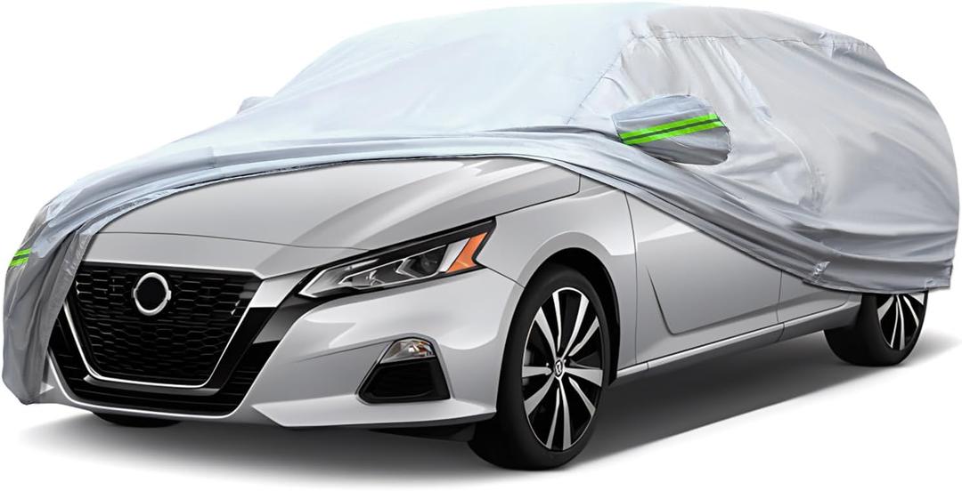 Full Car Cover Universal 6 Layers Outdoor Thicked All Weather Cover, Sunshield, Waterproof, Snow Proof, UV Proof, Scratch Proof, Bird Droppings, 6 Reflective Strips, Fits Sedans up 188"-198"