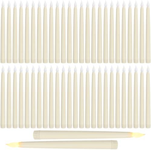 Baquler 50 Pcs 9.7 Inches Flameless Taper Candles Bulk Battery Operated Taper Candles Ivory LED Candlesticks Flickering for Christmas Wedding Home Decor