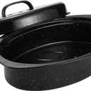 13" Granite Roasting Pan,Enameled Oval Roasting Pan with Domed Lid, Oval Turkey Roaster Pot, Broiler Pan Great - For Roasted Turkey, Chicken, Lamb, Vegetables 2026 Update