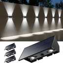 4 Pack Solar Powered Wall Lights for Outside Up and Down Fence Mount LED Outdoor Decorative Waterproof Lamps for Porch, Deck, Patio, Yard, Gate, 4 Lenses Designed for Accent Lighting (Cool White)